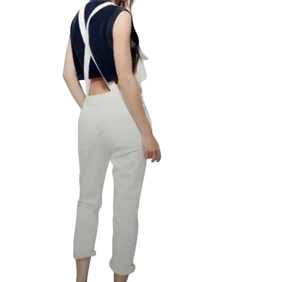Free People Womens Denim Overalls 29 White Hippie Western Coastal Boho Preppy