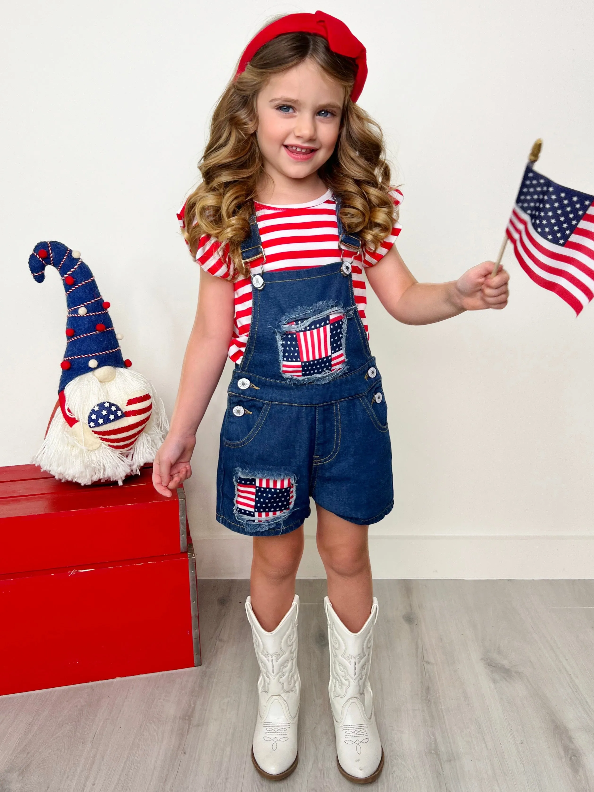 Give Me Liberty Denim Overalls Set