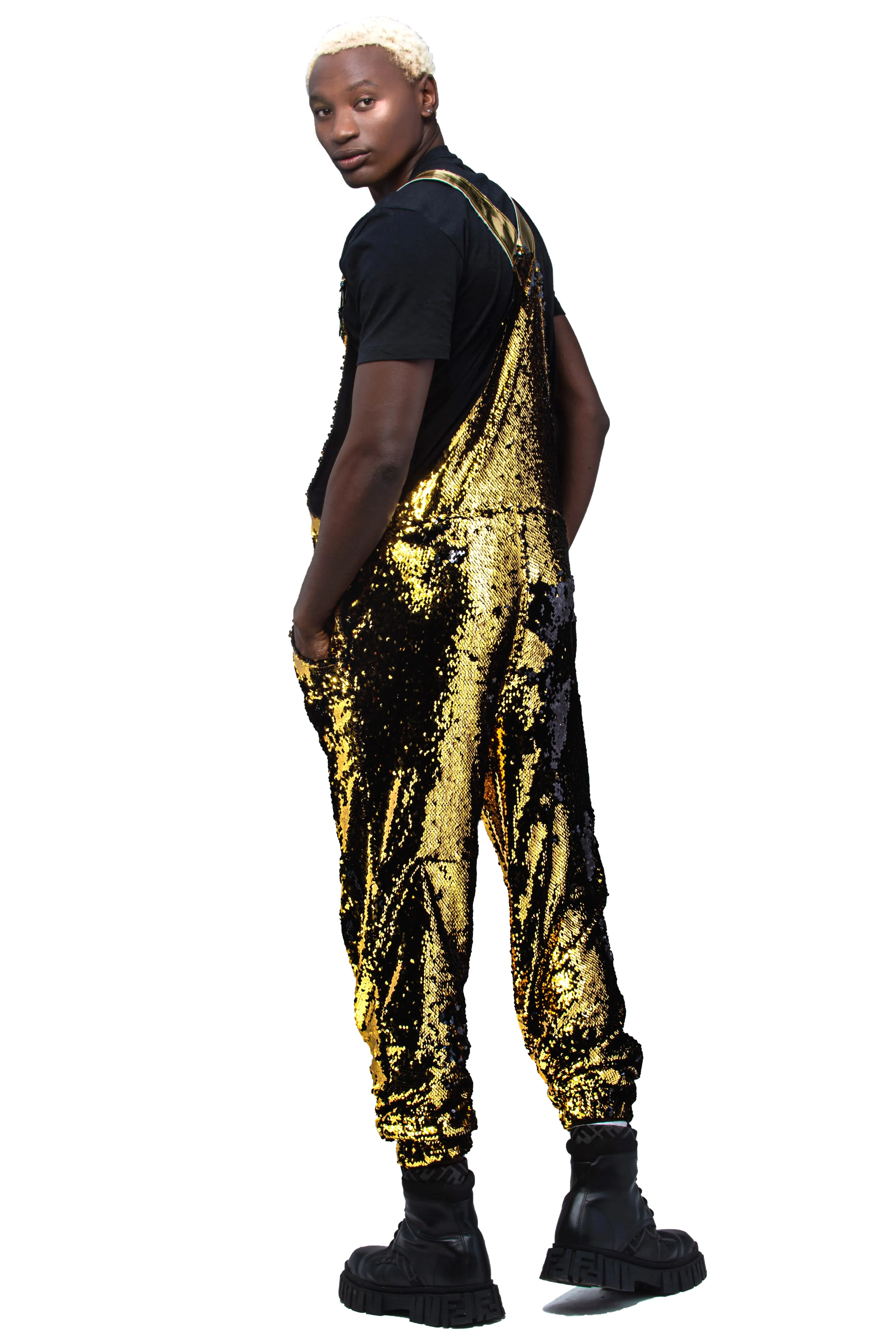 Gold Dust Men's Jogger Sequin Overalls