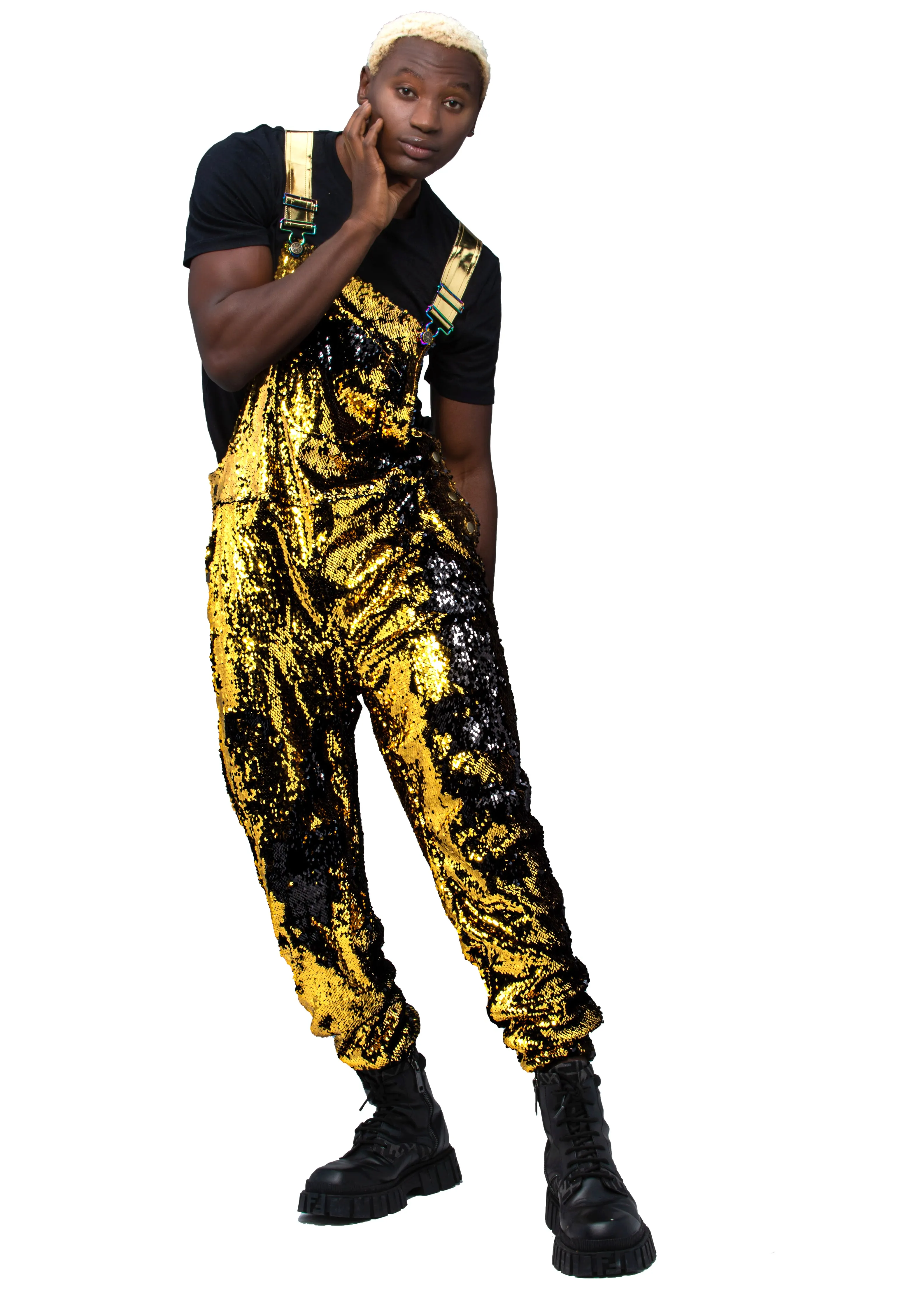 Gold Dust Men's Jogger Sequin Overalls