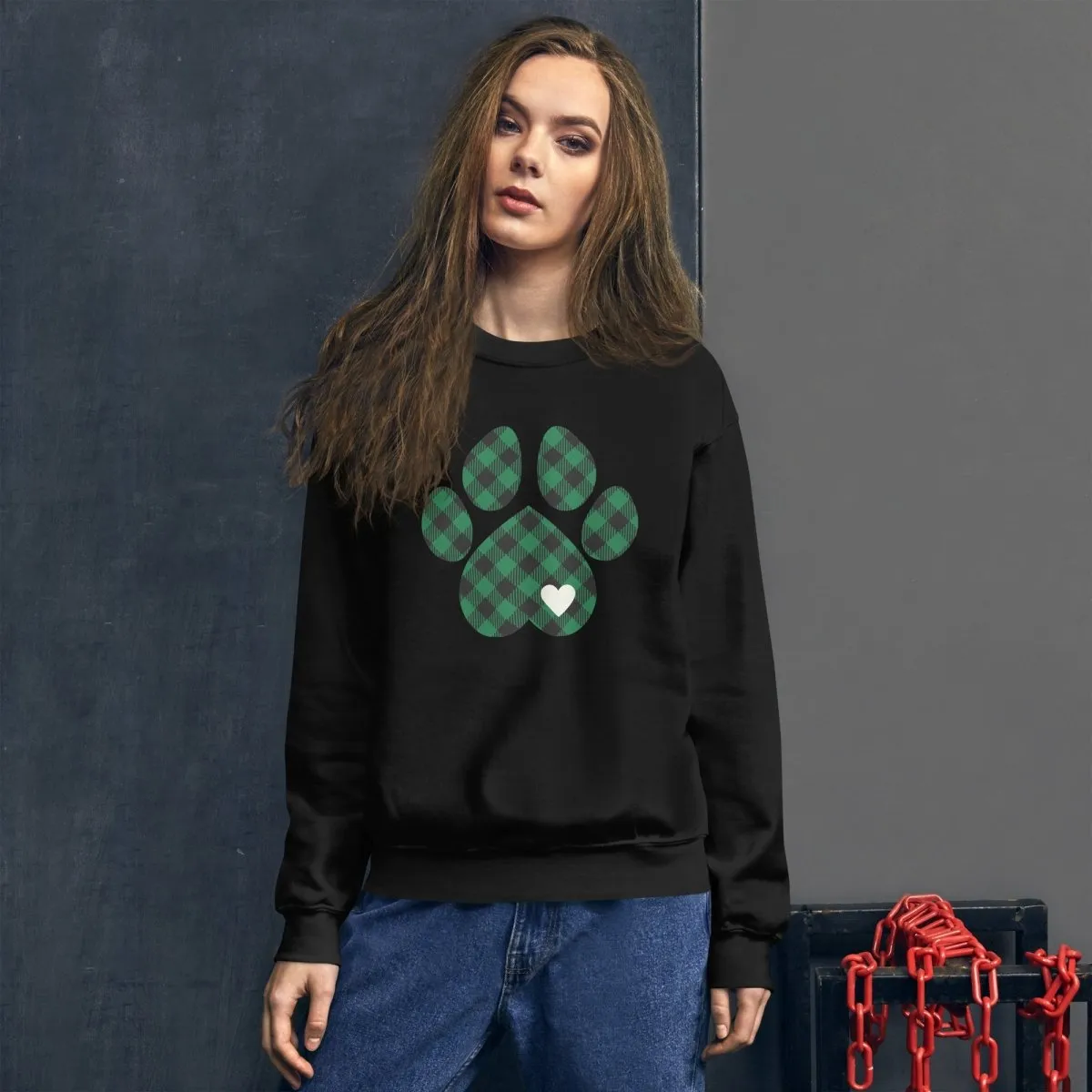 Green Plaid Dog Paw Sweatshirt