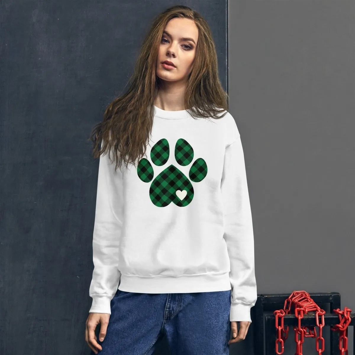 Green Plaid Dog Paw Sweatshirt
