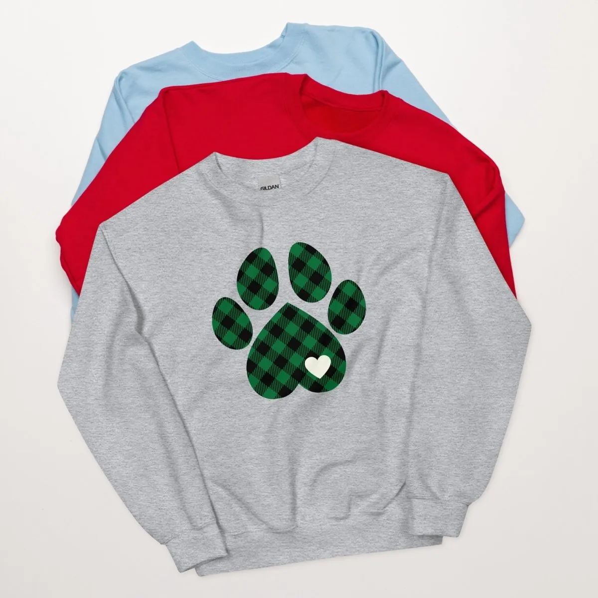 Green Plaid Dog Paw Sweatshirt