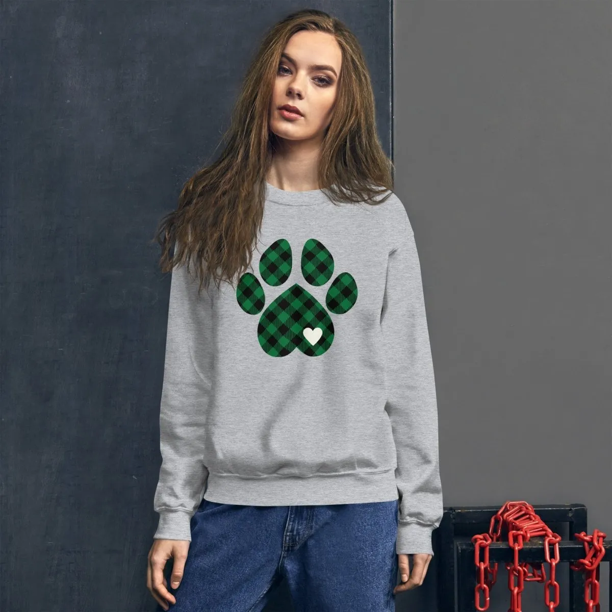 Green Plaid Dog Paw Sweatshirt