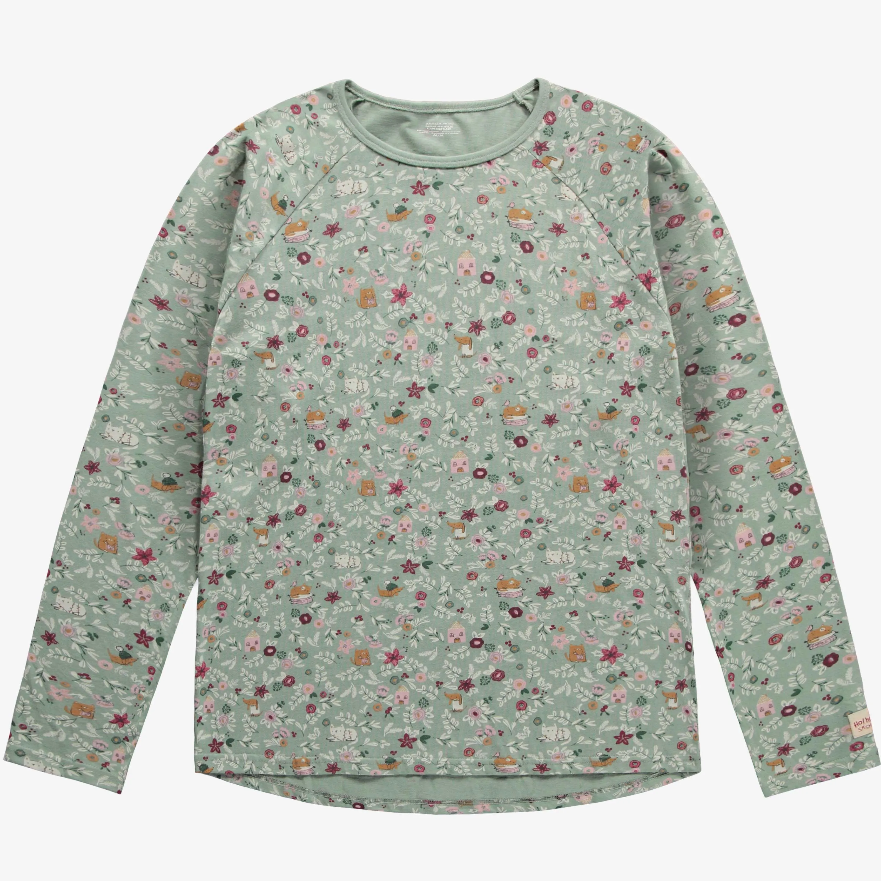Haut de pyjama vert à motif à manches longues en coton, adulte || Long sleeved green patterned pajama top in cotton, adult