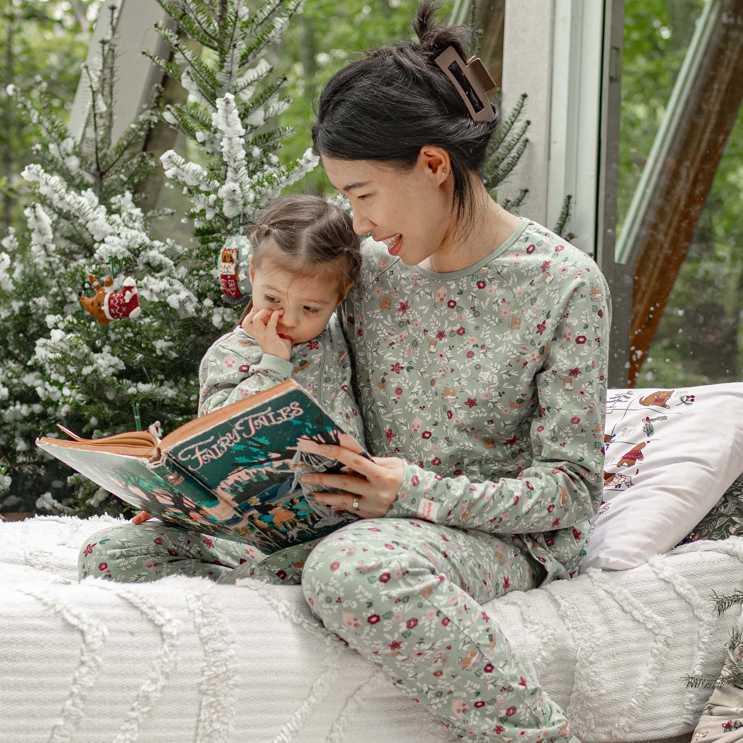 Haut de pyjama vert à motif à manches longues en coton, adulte || Long sleeved green patterned pajama top in cotton, adult