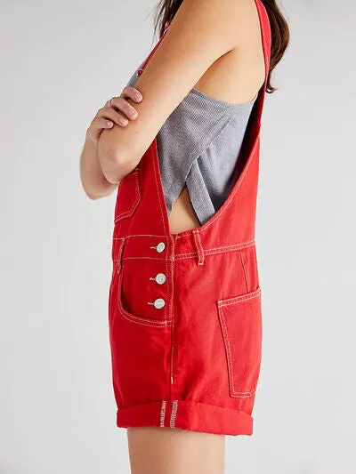 Hazel Blues® |  Wide Strap Square Neck Denim Overalls