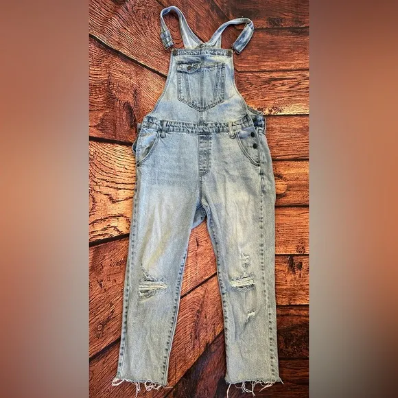 Hidden Dylan Distressed Boyfriend Ripped Denim Women's Overalls Jeans M