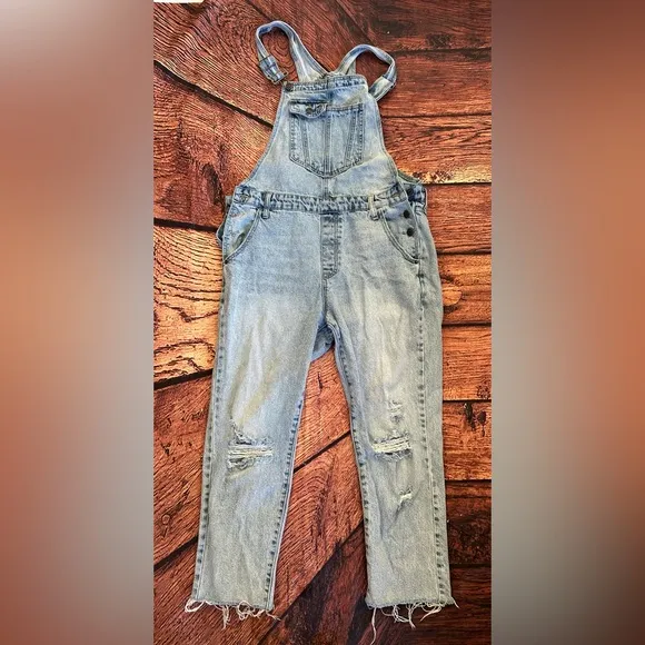 Hidden Dylan Distressed Boyfriend Ripped Denim Women's Overalls Jeans M