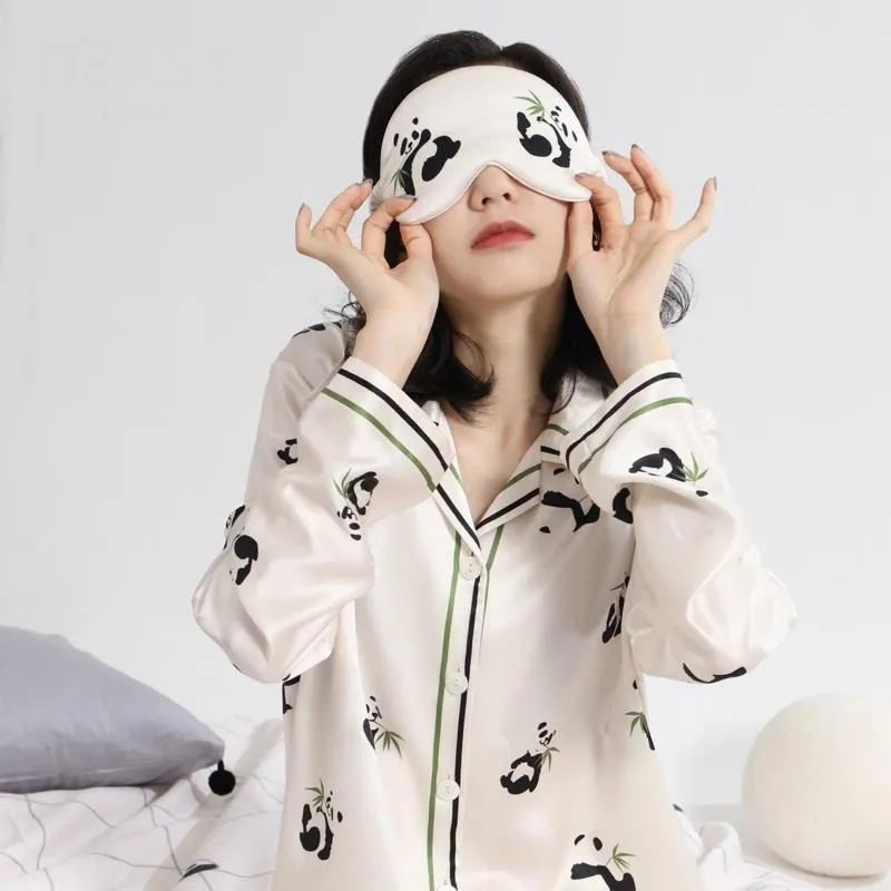 Ice Silk Panda Print Upper And Lower Pajamas
