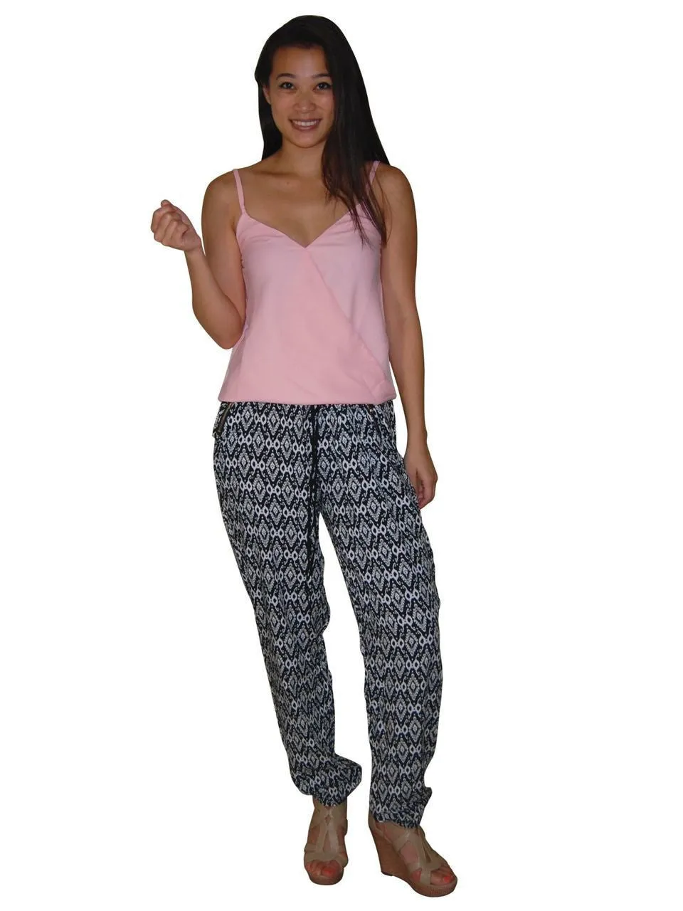 Jogger Pants Printed Native Diamonds Black White