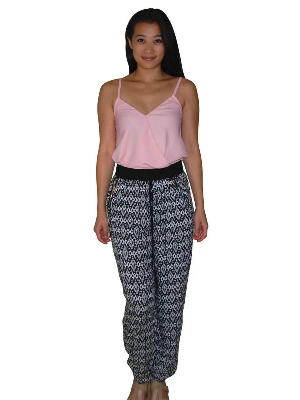Jogger Pants Printed Native Diamonds Black White