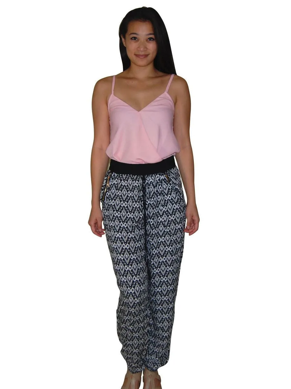 Jogger Pants Printed Native Diamonds Black White