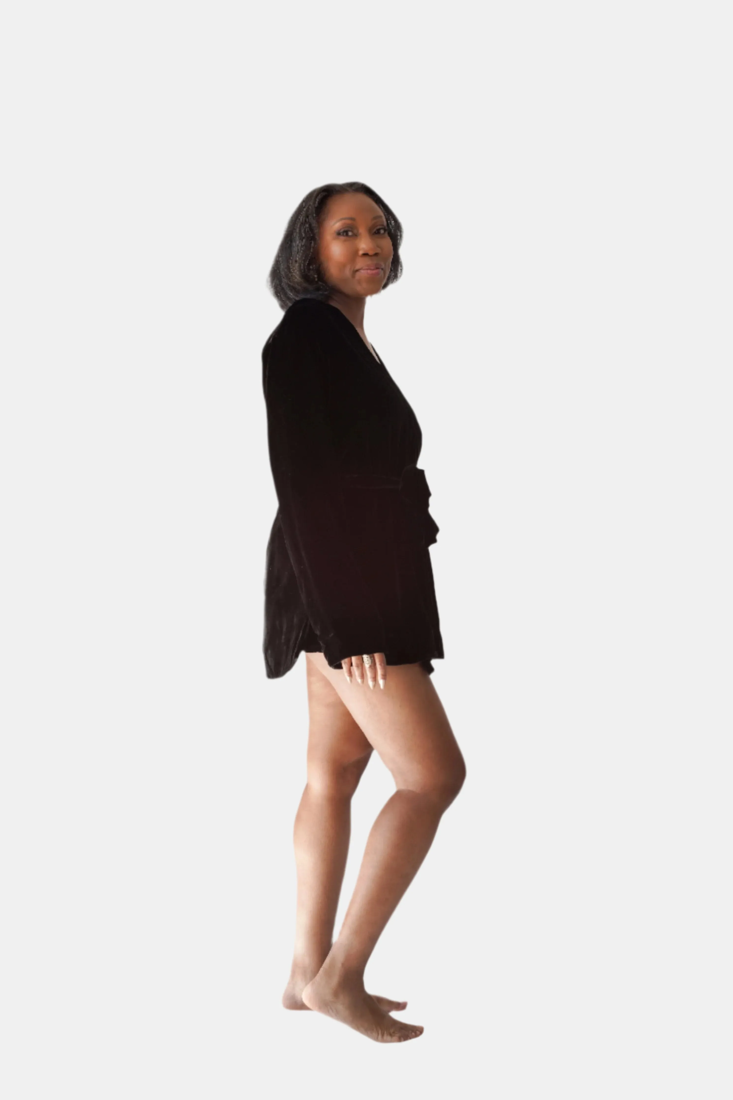 JOSEPHINE VELVET SHORT ROBE & SHORT IN NOIRE - MADE TO ORDER