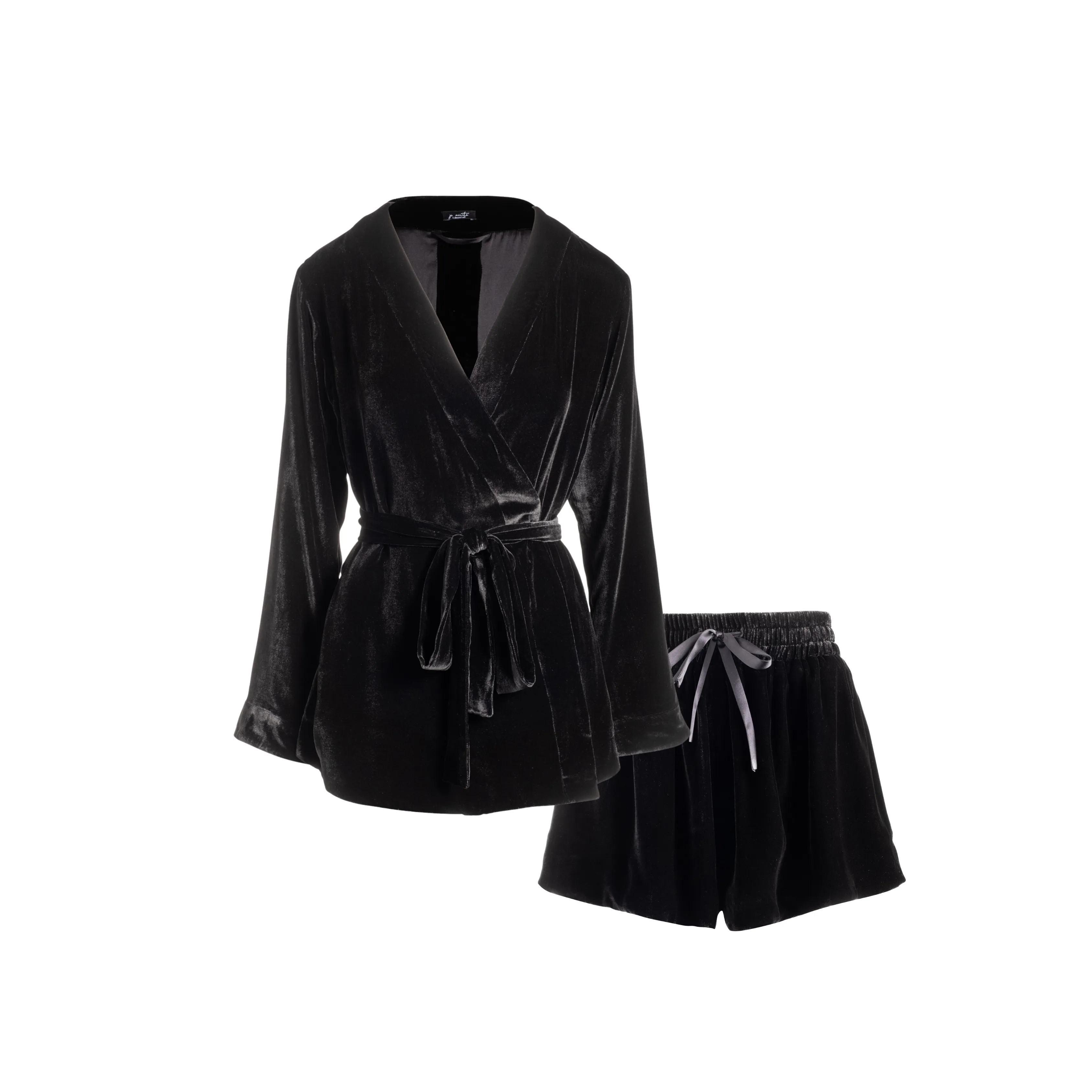 JOSEPHINE VELVET SHORT ROBE & SHORT IN NOIRE - MADE TO ORDER