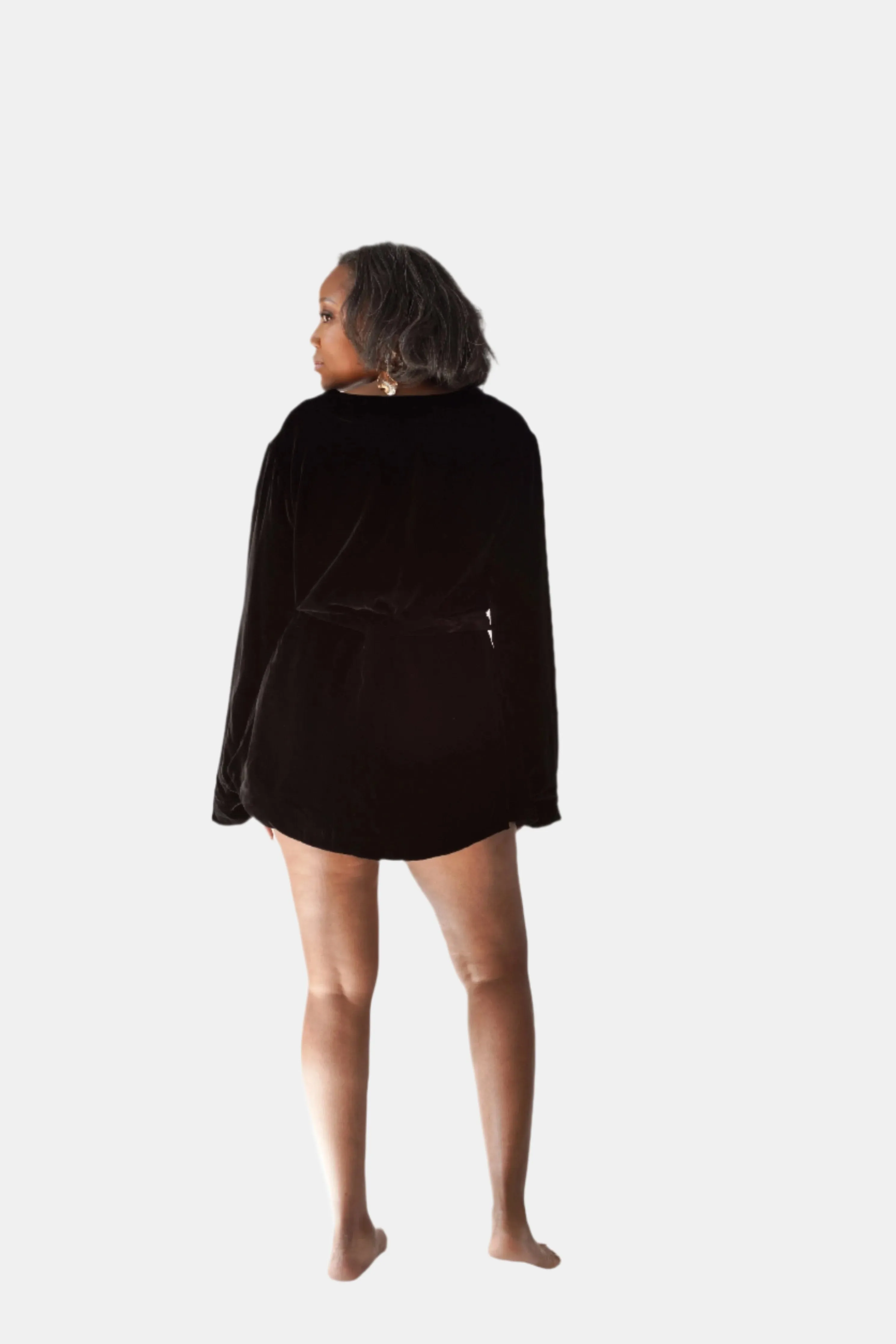 JOSEPHINE VELVET SHORT ROBE & SHORT IN NOIRE - MADE TO ORDER