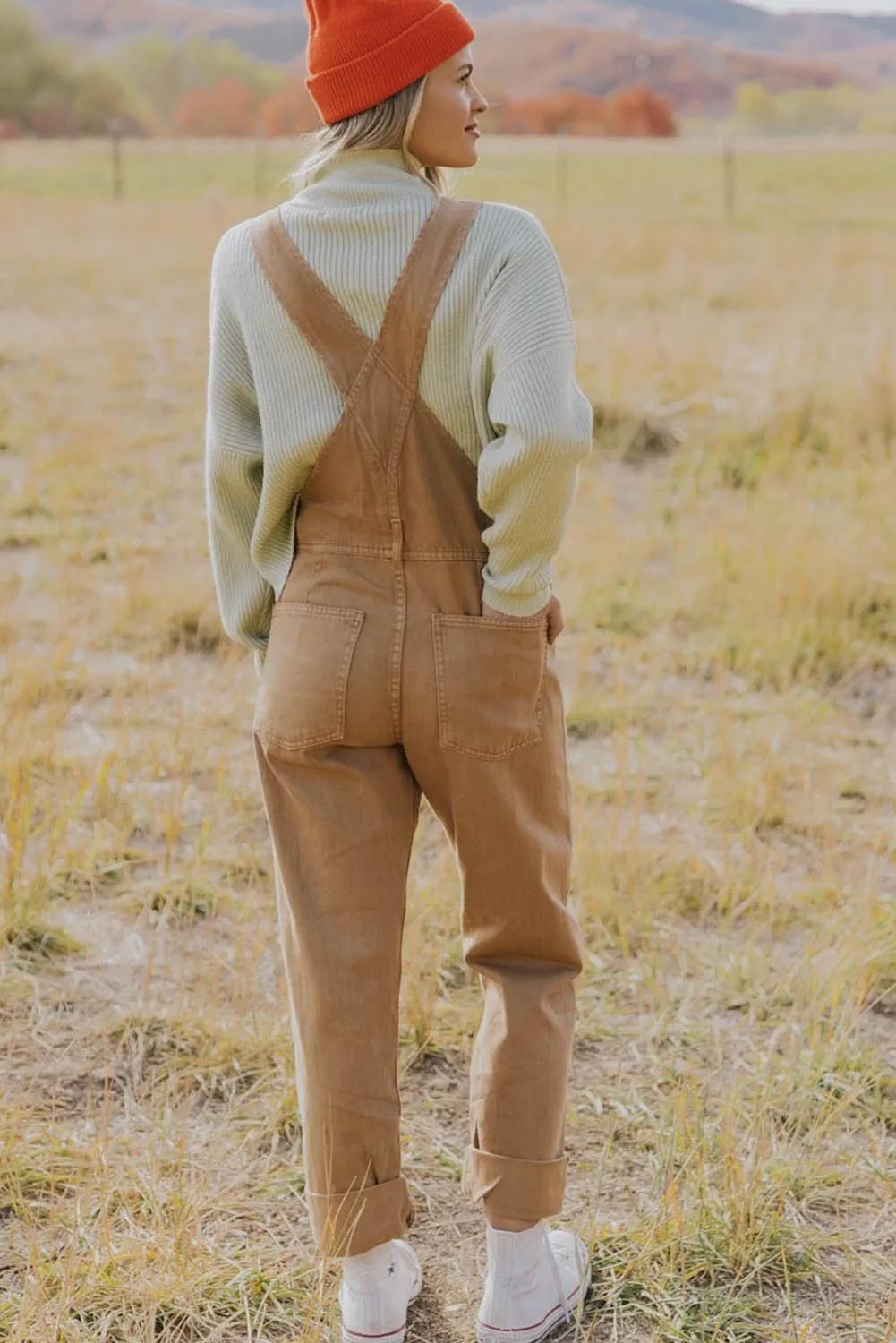 Khaki Multi Pocket Vintage Buckle Strap Denim Overalls
