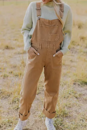 Khaki Multi Pocket Vintage Buckle Strap Denim Overalls
