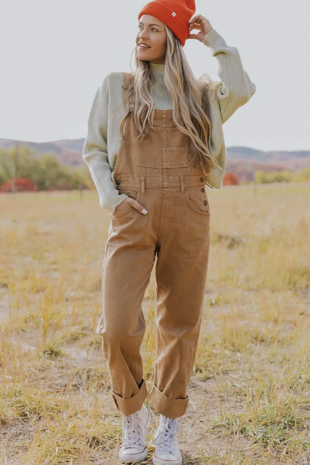 Khaki Multi Pocket Vintage Buckle Strap Denim Overalls