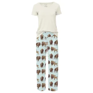 KicKee Pants Fresh Air Bison Women's S/S Loosey Goosey Tee & Pajama Pants Set