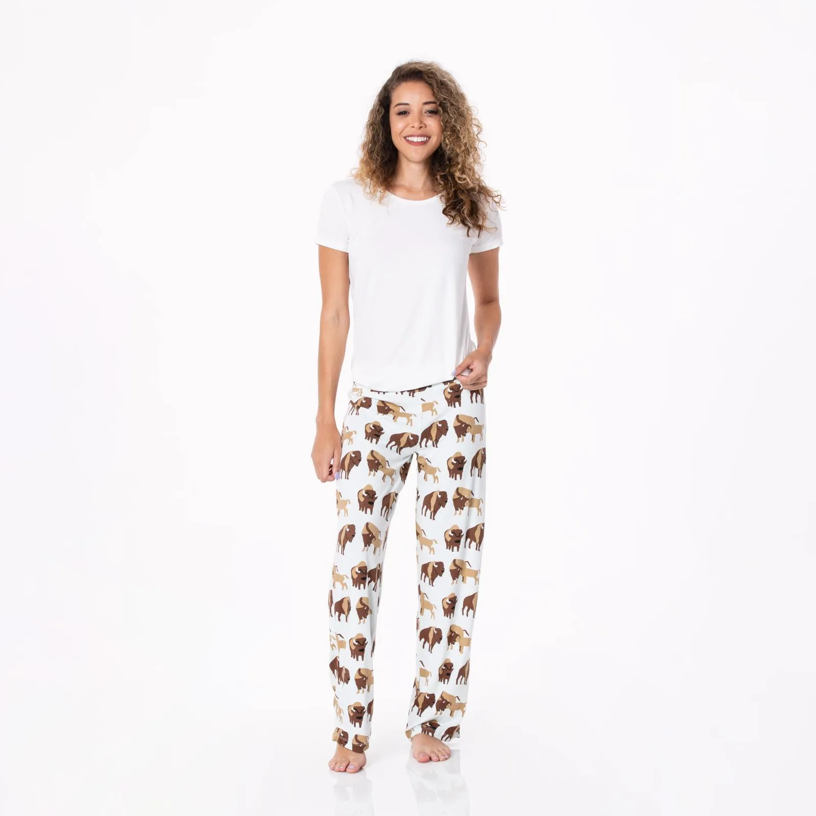 KicKee Pants Fresh Air Bison Women's S/S Loosey Goosey Tee & Pajama Pants Set