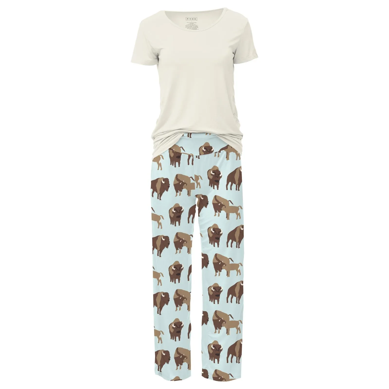 KicKee Pants Fresh Air Bison Women's S/S Loosey Goosey Tee & Pajama Pants Set
