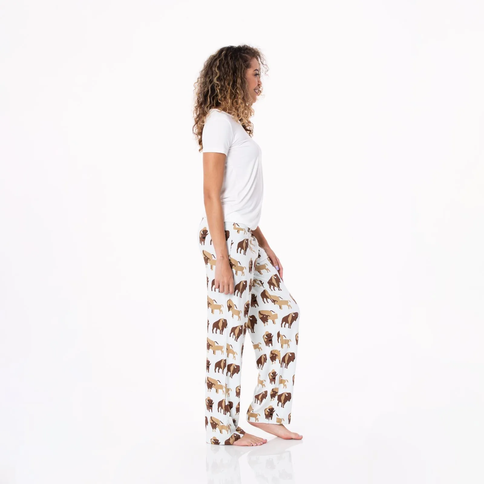 KicKee Pants Fresh Air Bison Women's S/S Loosey Goosey Tee & Pajama Pants Set