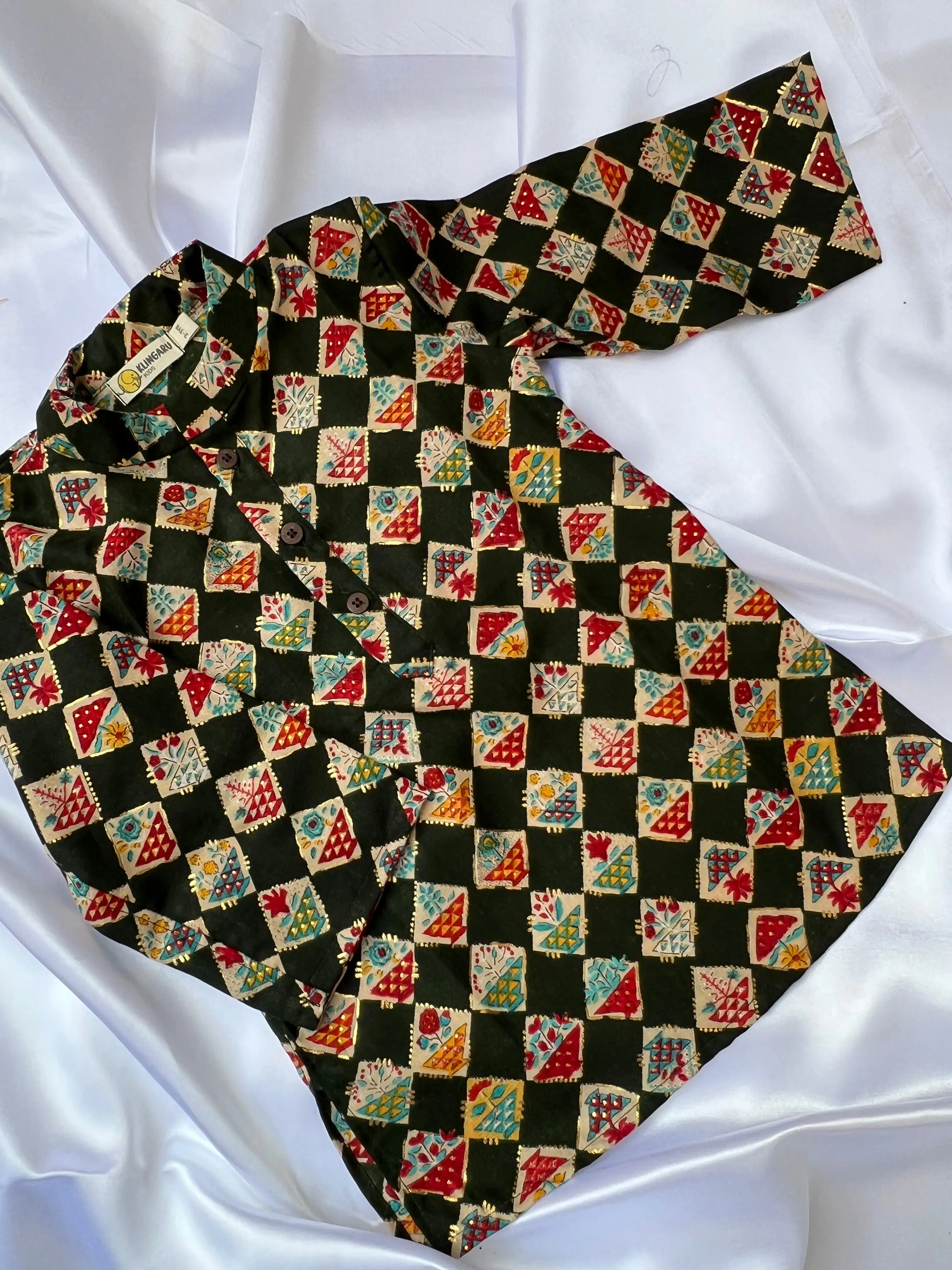 Klingaru Long Kurta - Moss Green Flowers (  Last Pieces ) Size-1-2 Years