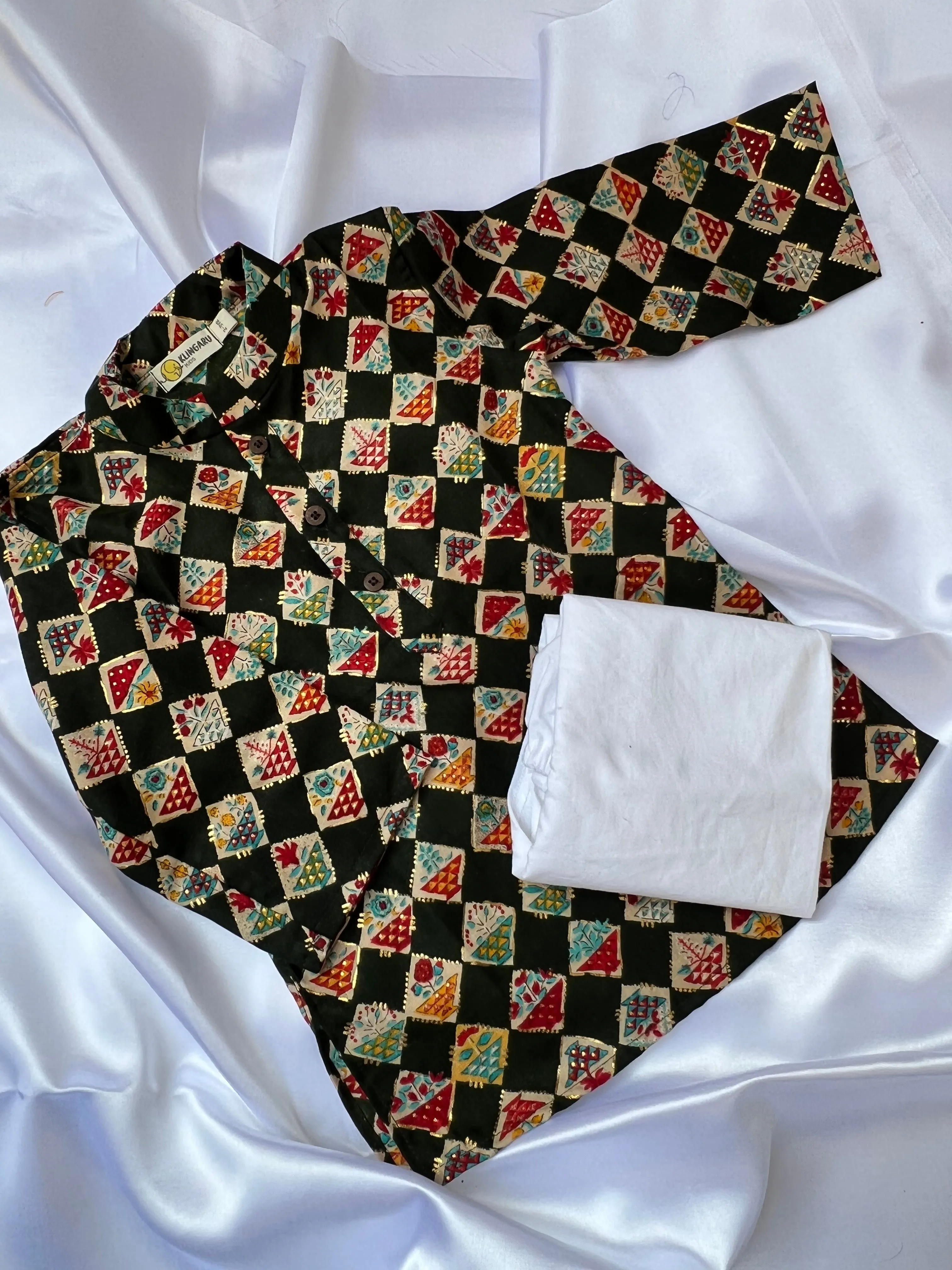 Klingaru Long Kurta - Moss Green Flowers (  Last Pieces ) Size-1-2 Years