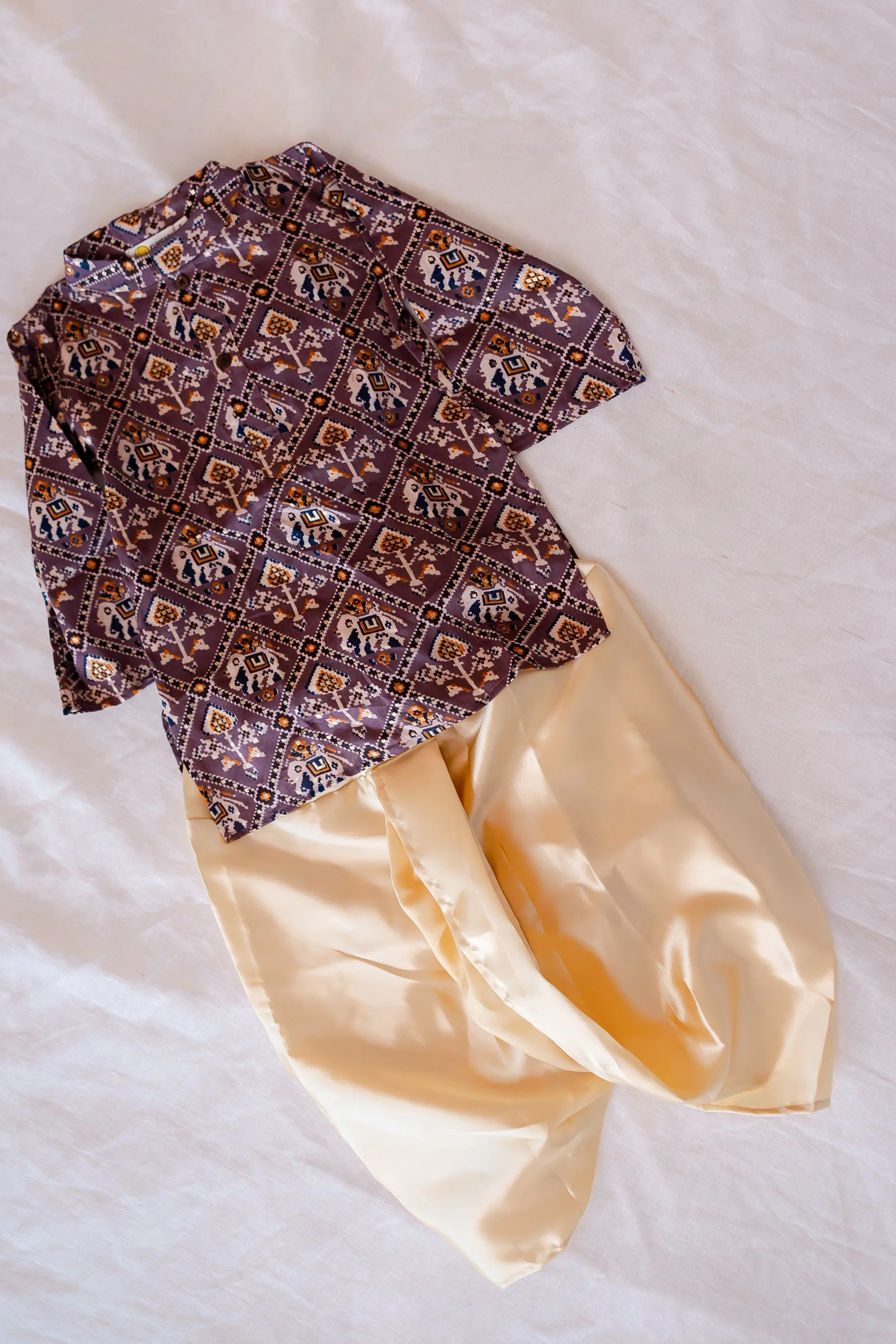 Klingaru Long Kurta - Wine Patola Glaze Cotton