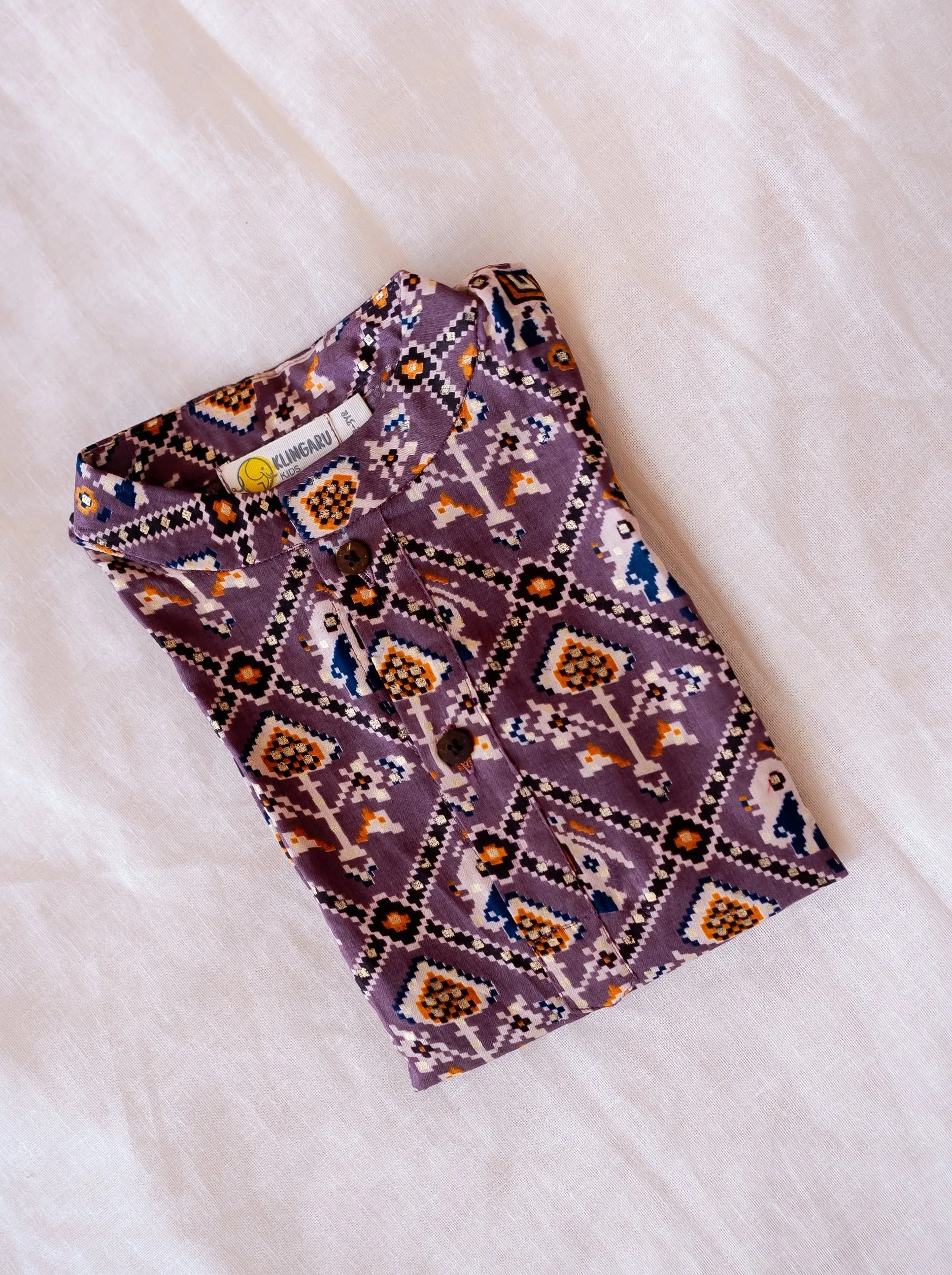 Klingaru Long Kurta - Wine Patola Glaze Cotton