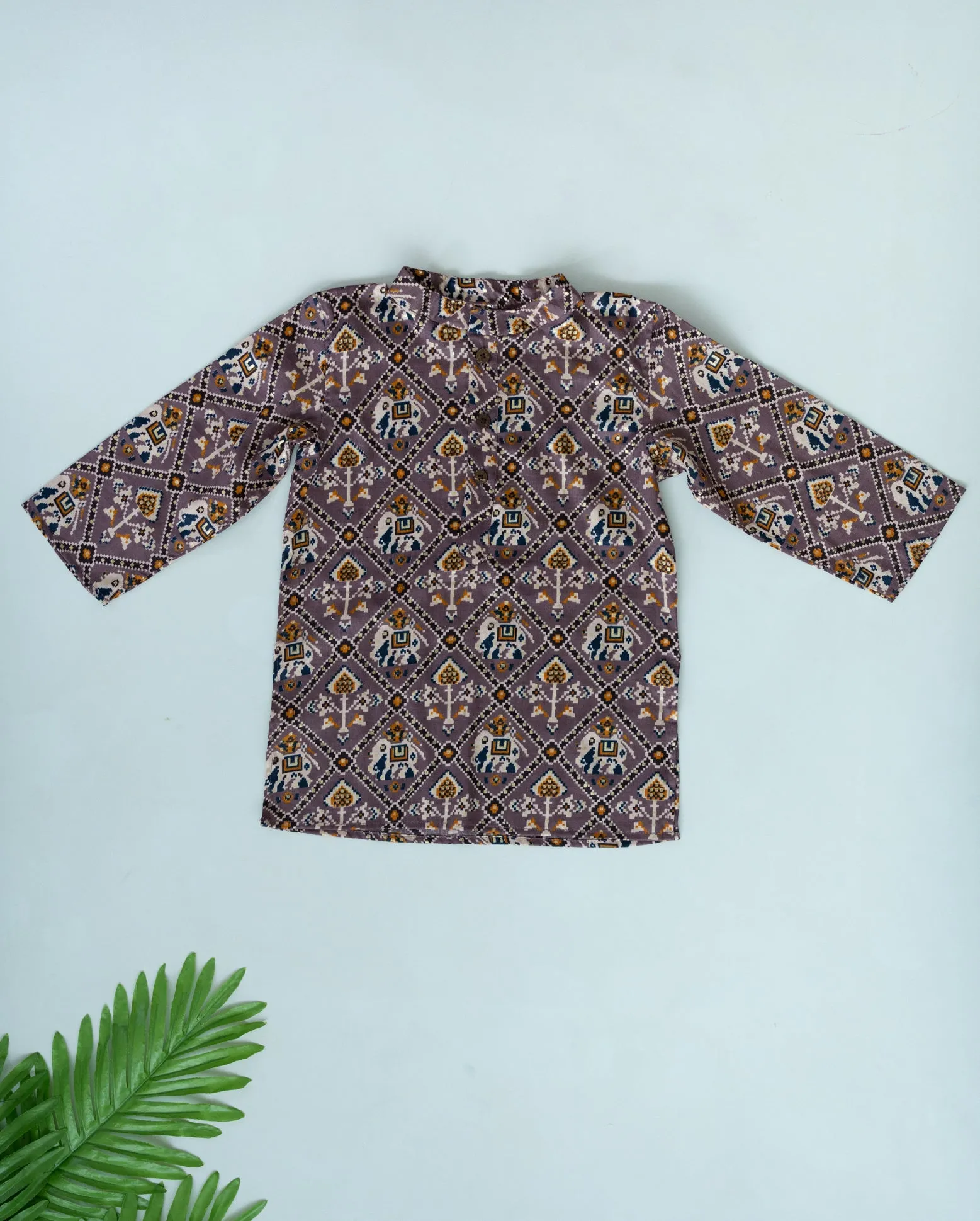 Klingaru Long Kurta - Wine Patola Glaze Cotton
