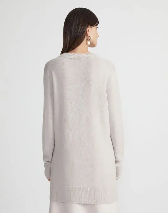 Lafayette 148 V-Neck Button Front Cardigan in Pearl