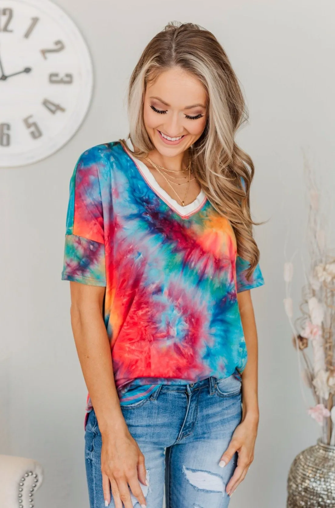 Let Your Light Shine Tie Dye Top- Rainbow