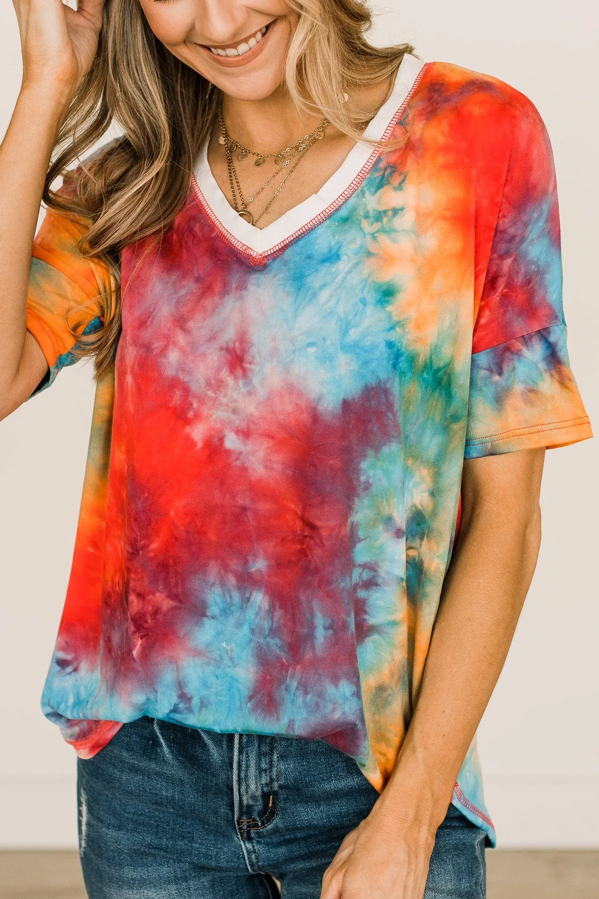 Let Your Light Shine Tie Dye Top- Rainbow