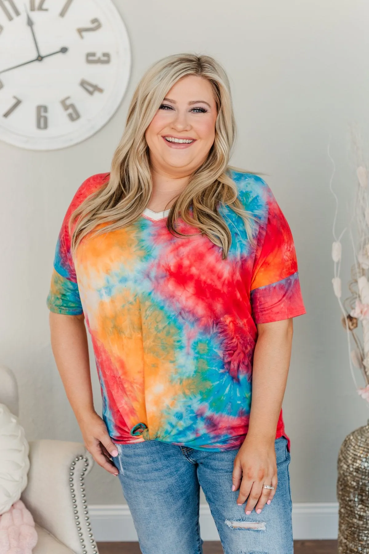 Let Your Light Shine Tie Dye Top- Rainbow