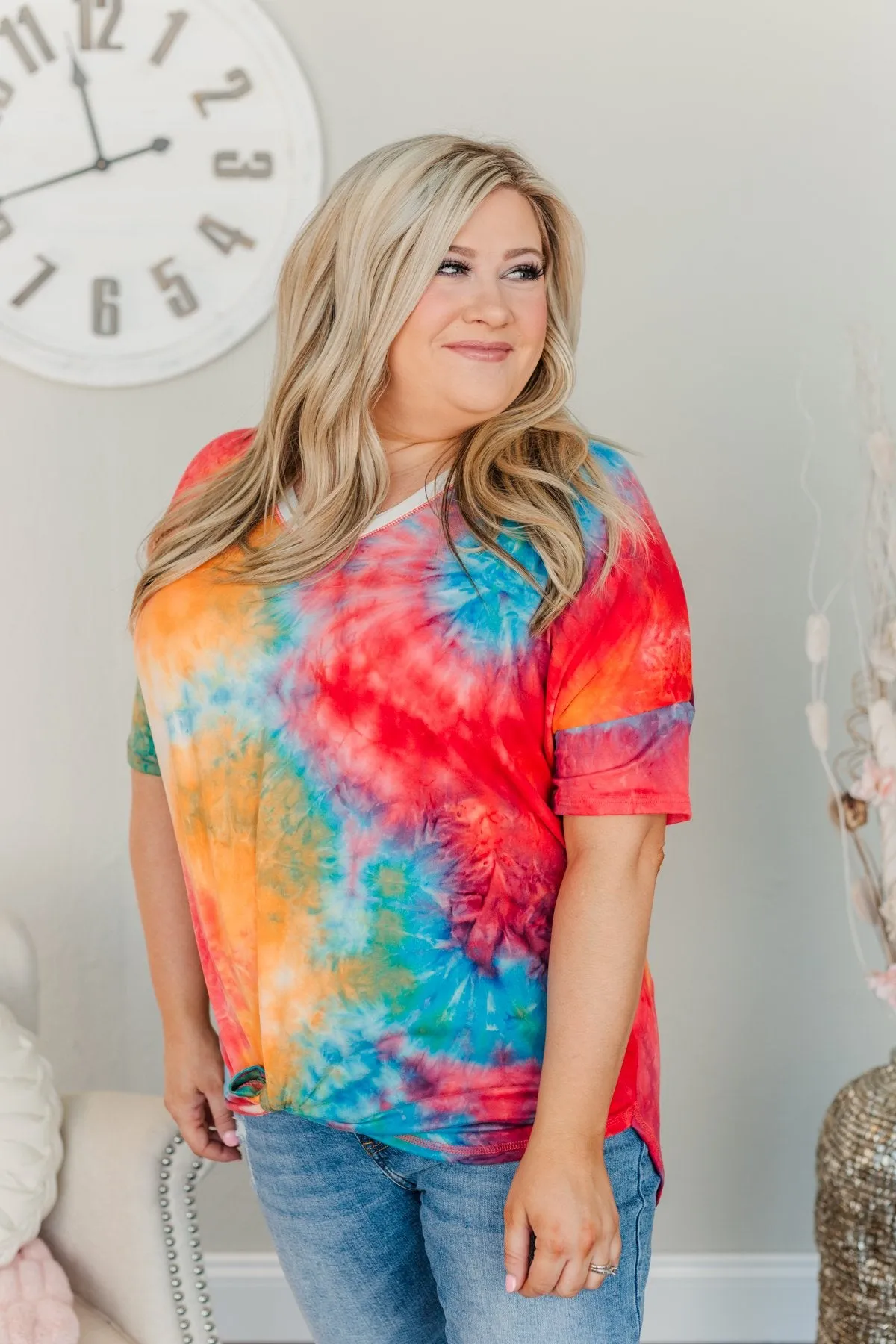 Let Your Light Shine Tie Dye Top- Rainbow