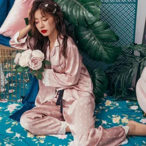 Lisacmvpnel Print Fashion Women Pajama Set Sweet Lace Cuff