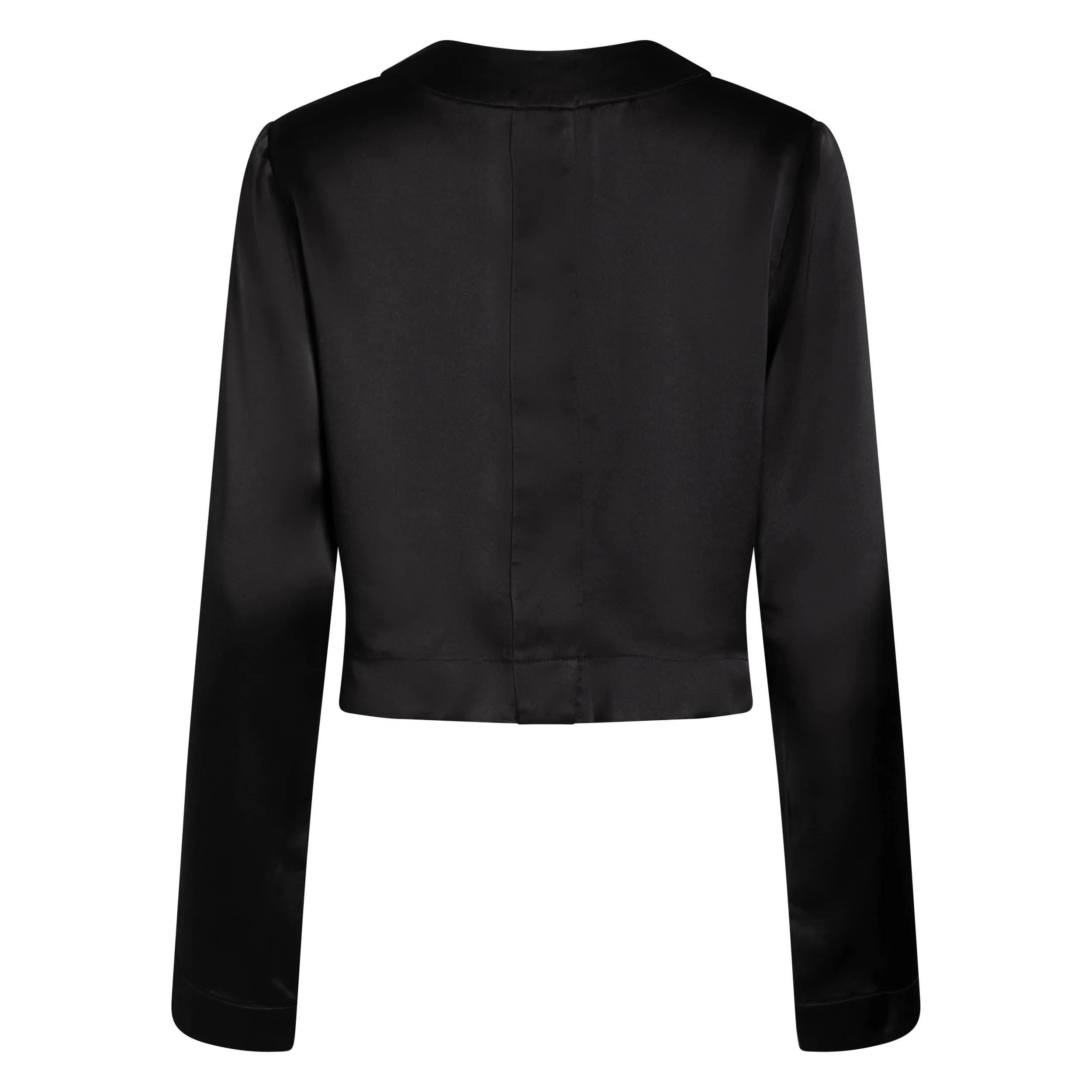 LOLA CROPPED SILK SLEEP SHIRT IN NOIRE