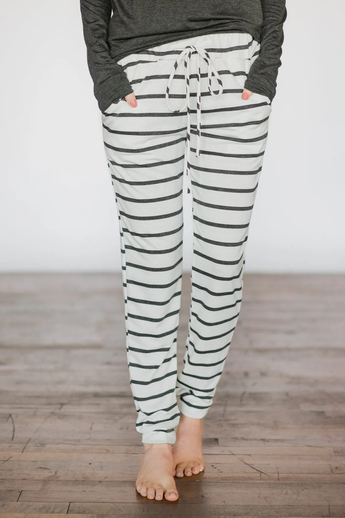 Lounge Joggers ~ White & Stripes