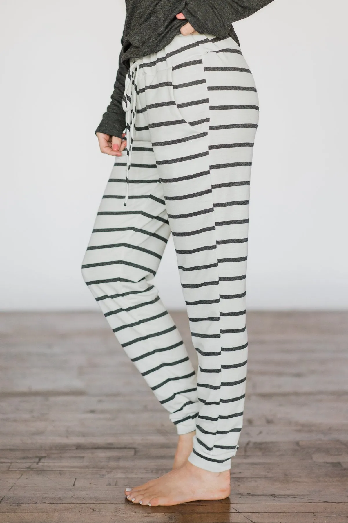 Lounge Joggers ~ White & Stripes
