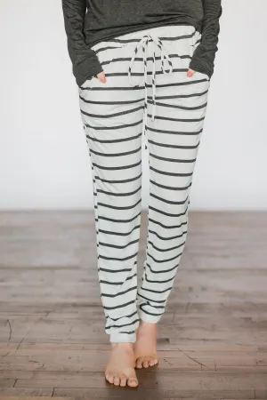 Lounge Joggers ~ White & Stripes
