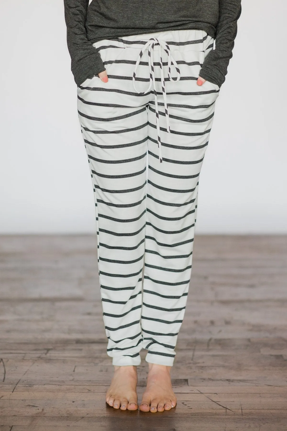Lounge Joggers ~ White & Stripes