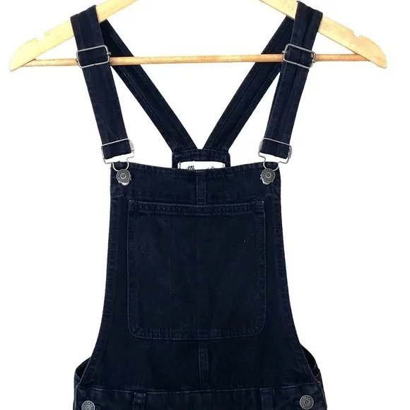 Madewell Adirondack Denim Short Overalls in Washed Black, Size XX-Small