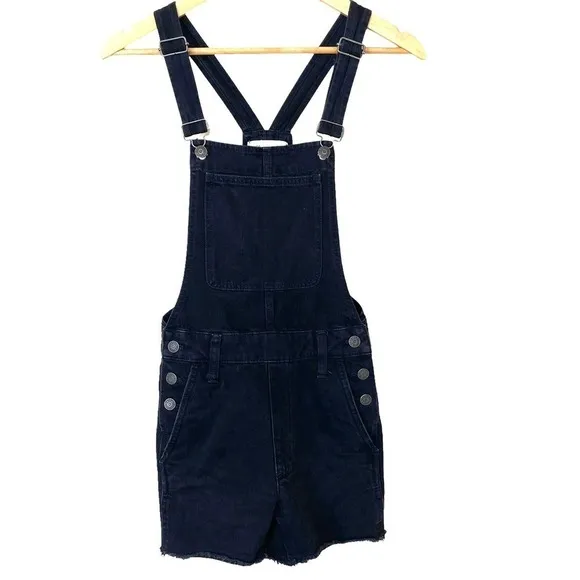 Madewell Adirondack Denim Short Overalls in Washed Black, Size XX-Small