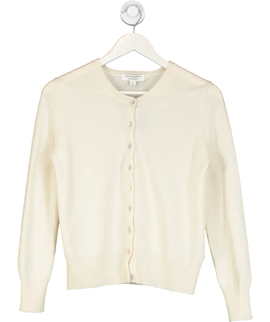M&S Cream Pure Cashmere Crew Neck Relaxed Cardigan UK 8