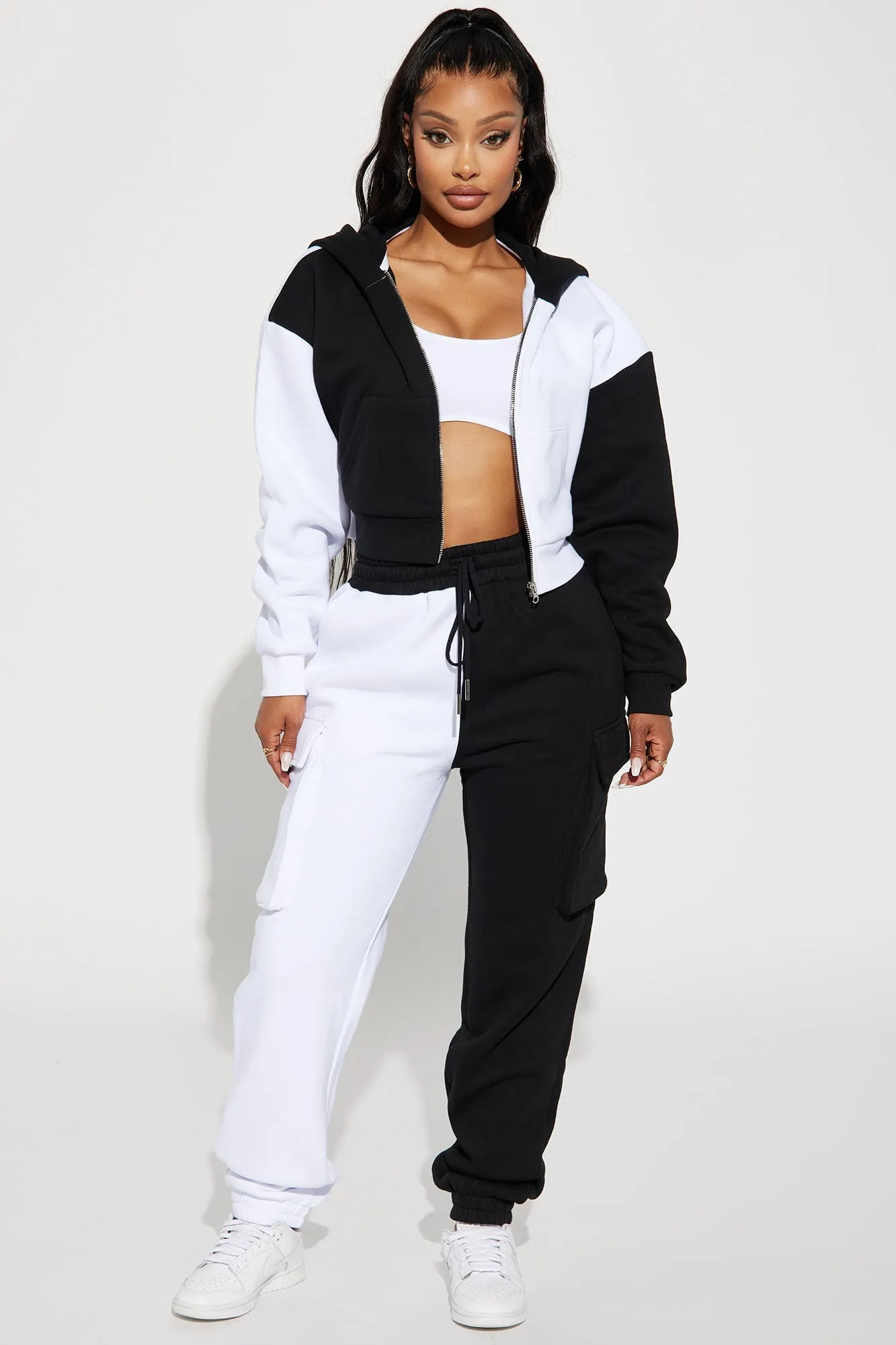 Melinda Color Block Lounge Hoodie - Black/White