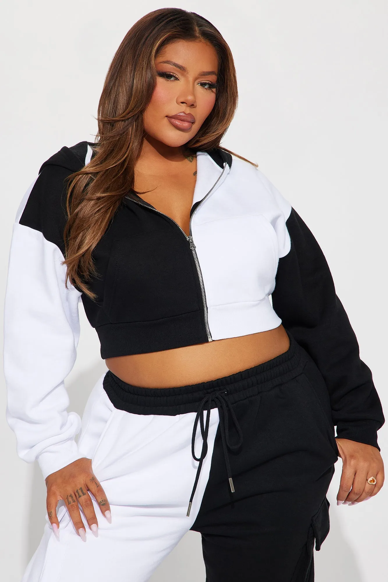 Melinda Color Block Lounge Hoodie - Black/White