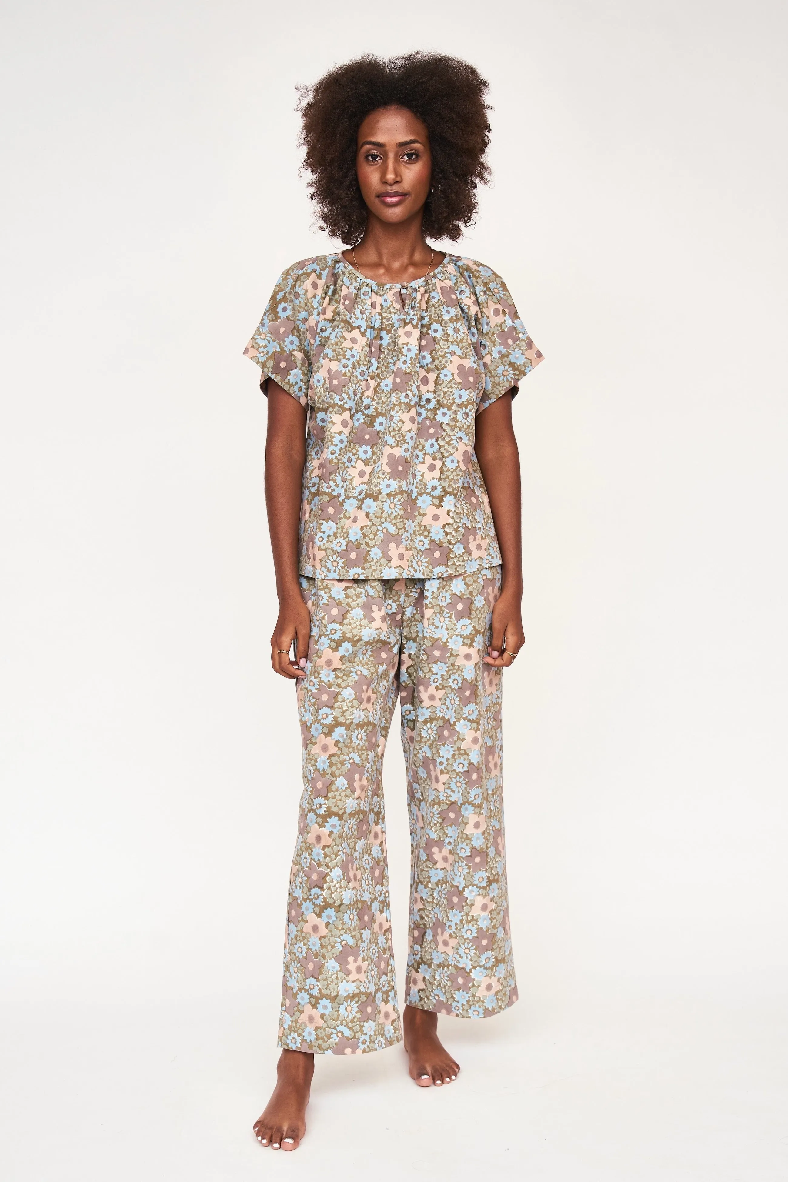 Mirth Organic Cotton Handblocked Pajama Pant Set in Stargazer