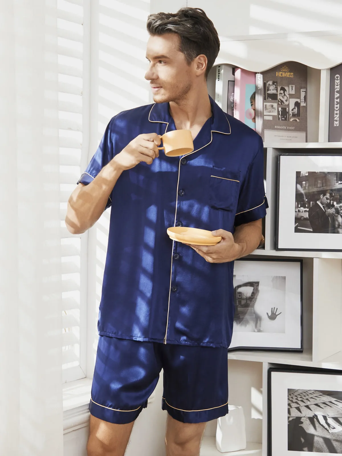 Moerbei Zijde Klassiekal Heren Kort Pyjamas 2Pcs